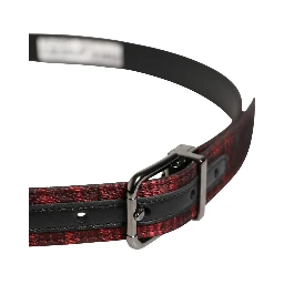 Men Red Jacquard Acetate Metal Buckle Belt