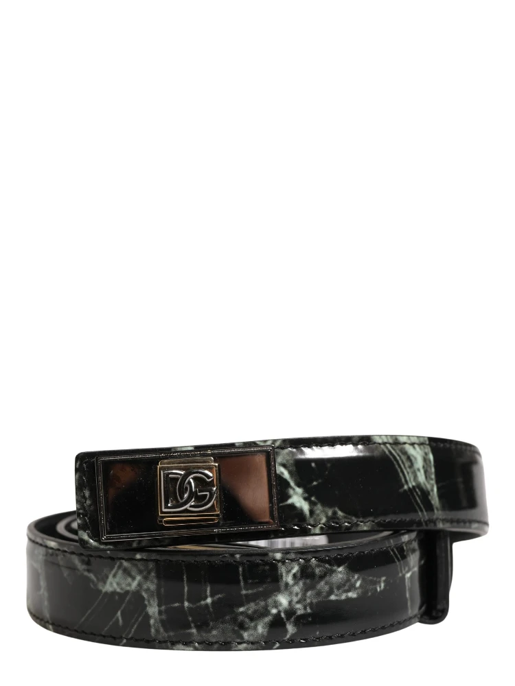 Men Black Marble Leather DG Logo Buckle Belt alternative