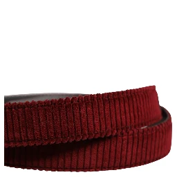 Men Red Velvet Leather Metal Buckle Belt