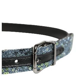 Men Multicolor Sequin Silver Metal Buckle Belt