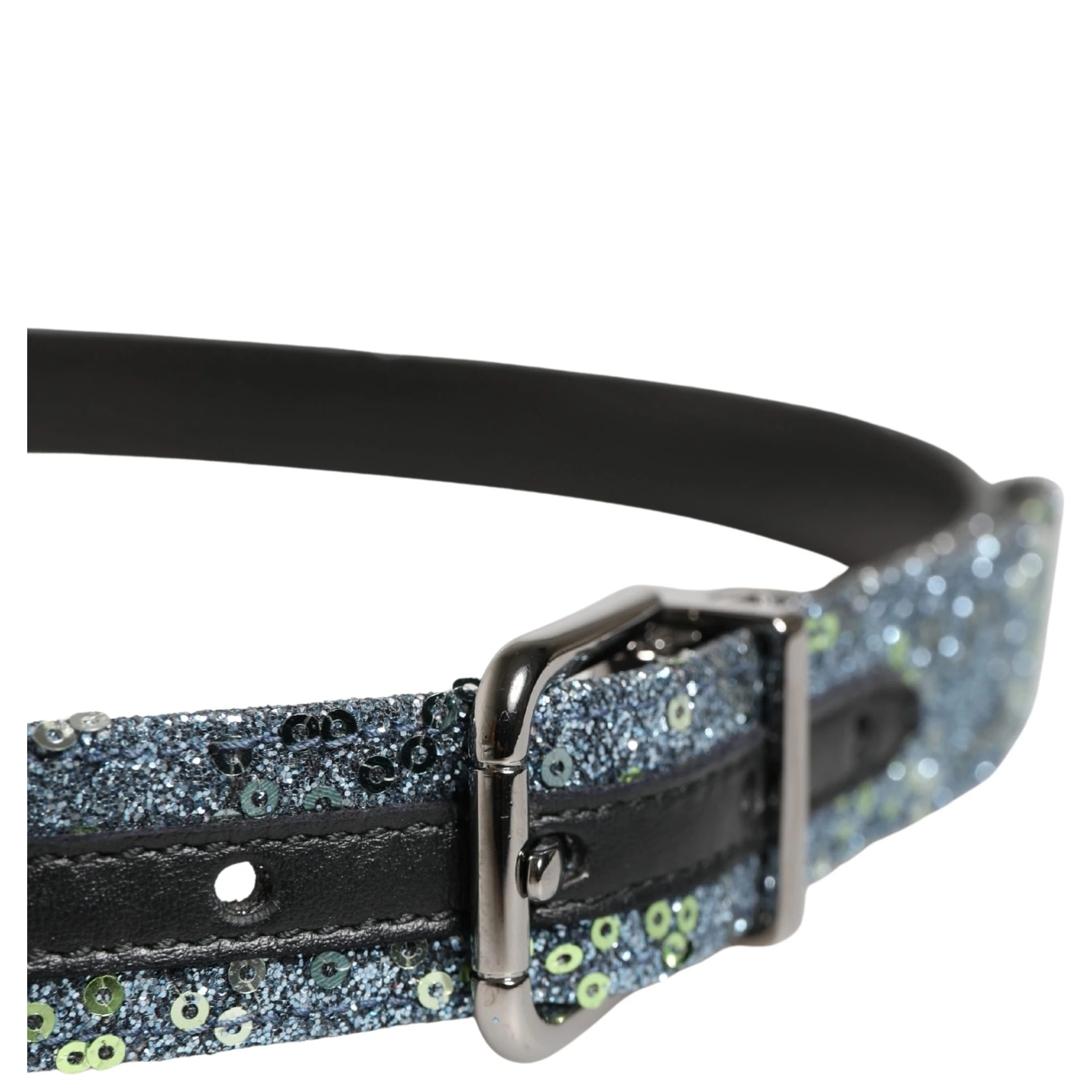 Men Multicolor Sequin Silver Metal Buckle Belt
