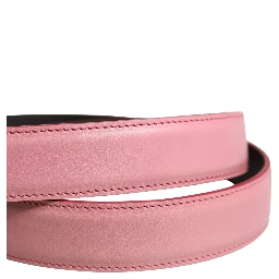 Men Pink Classic Leather Metal Buckle Belt