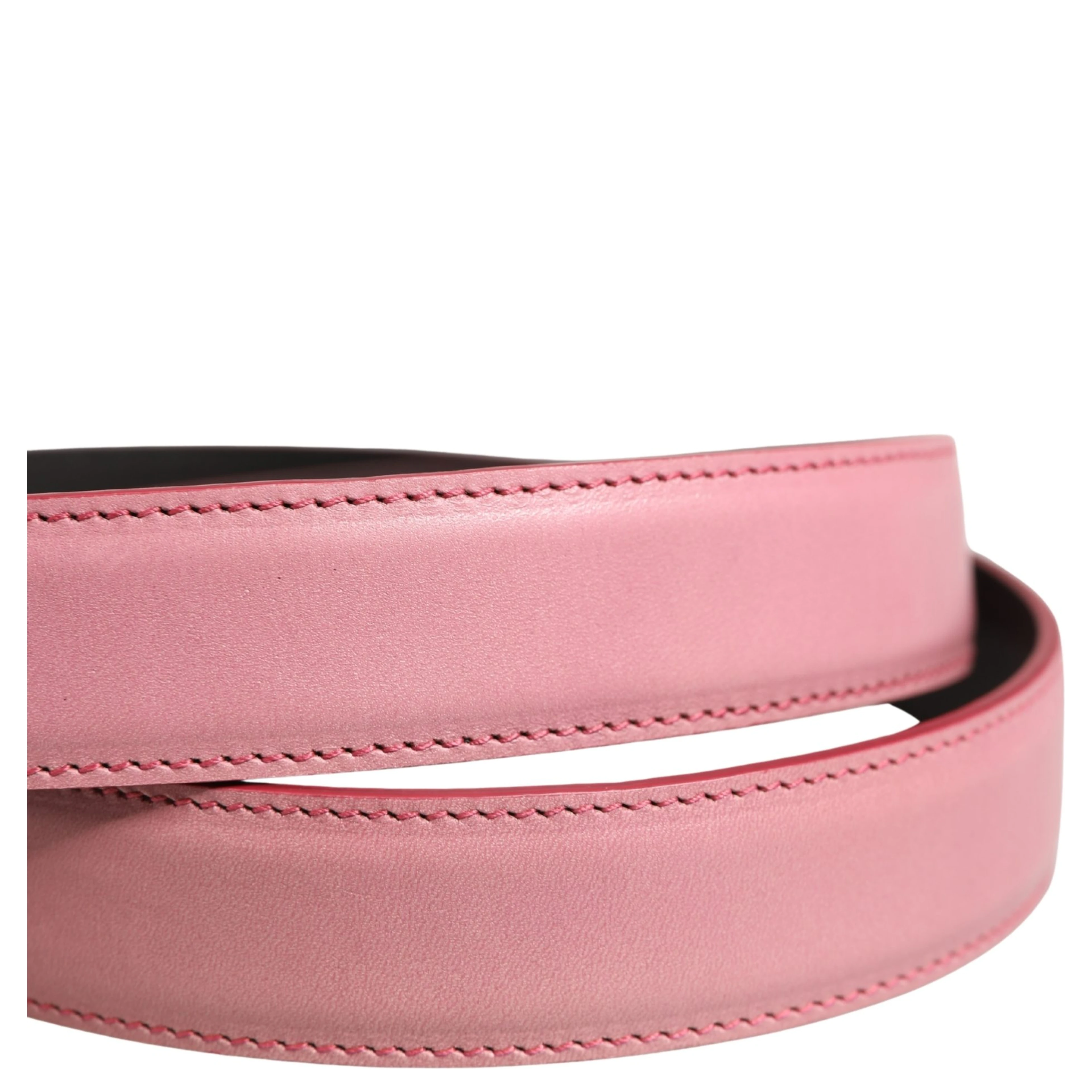 Men Pink Classic Leather Metal Buckle Belt