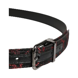 Black Red Polyester Silver Metal Buckle Belt