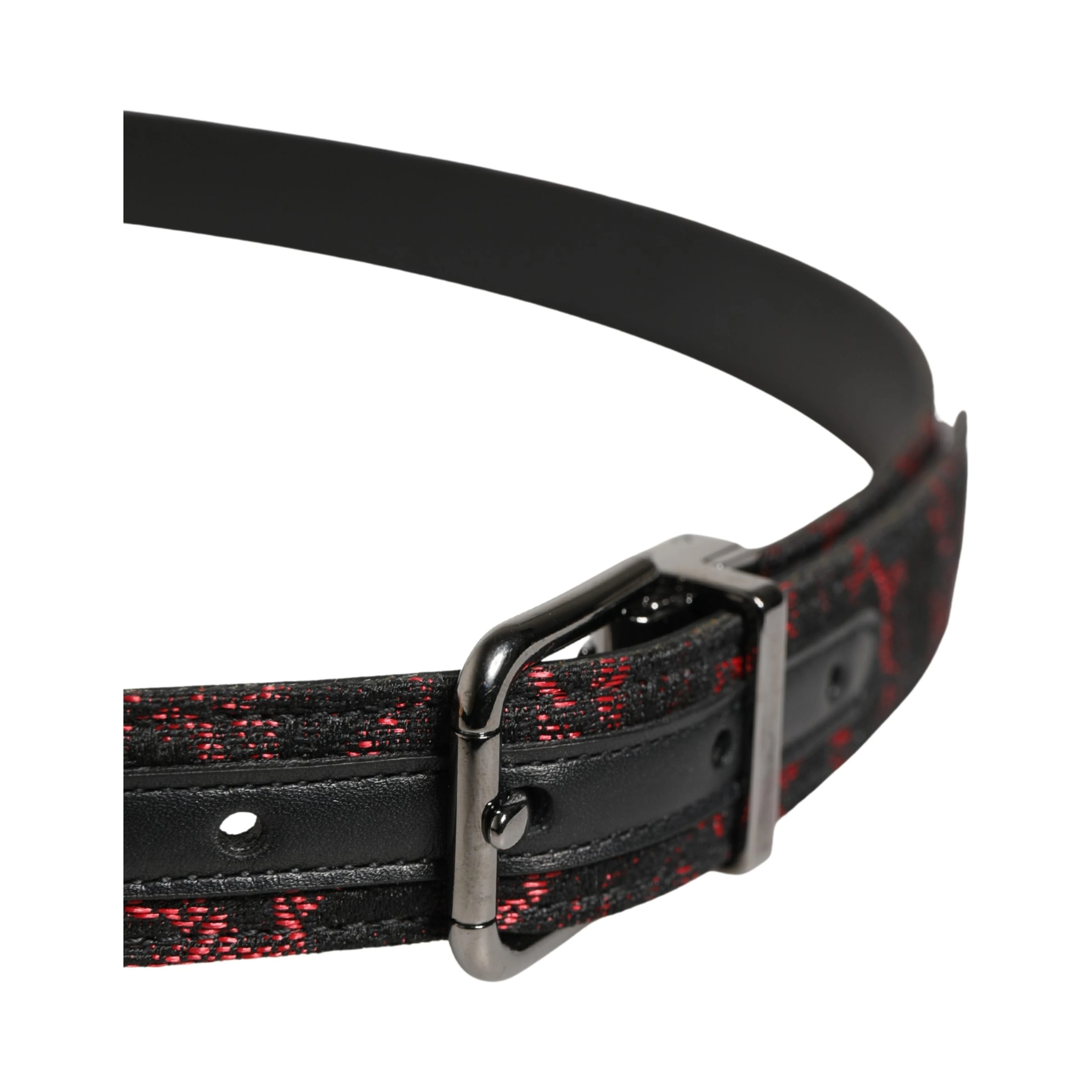Black Red Polyester Silver Metal Buckle Belt