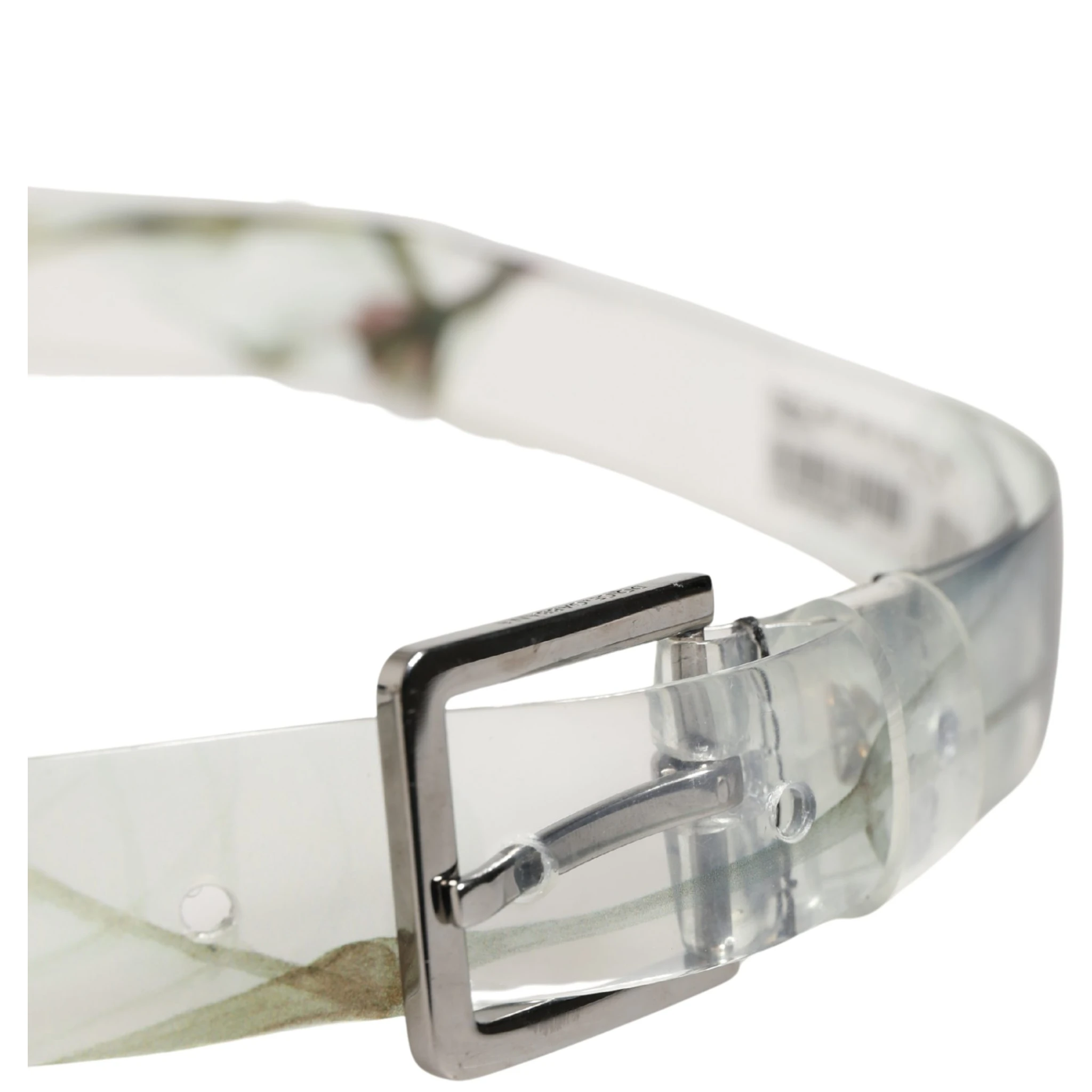 Men White Floral PVC Silver Metal Buckle Belt