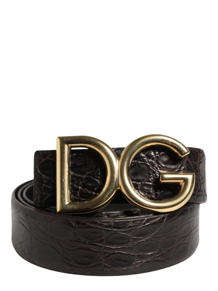 Men Black Exotic Leather Logo Buckle Belt