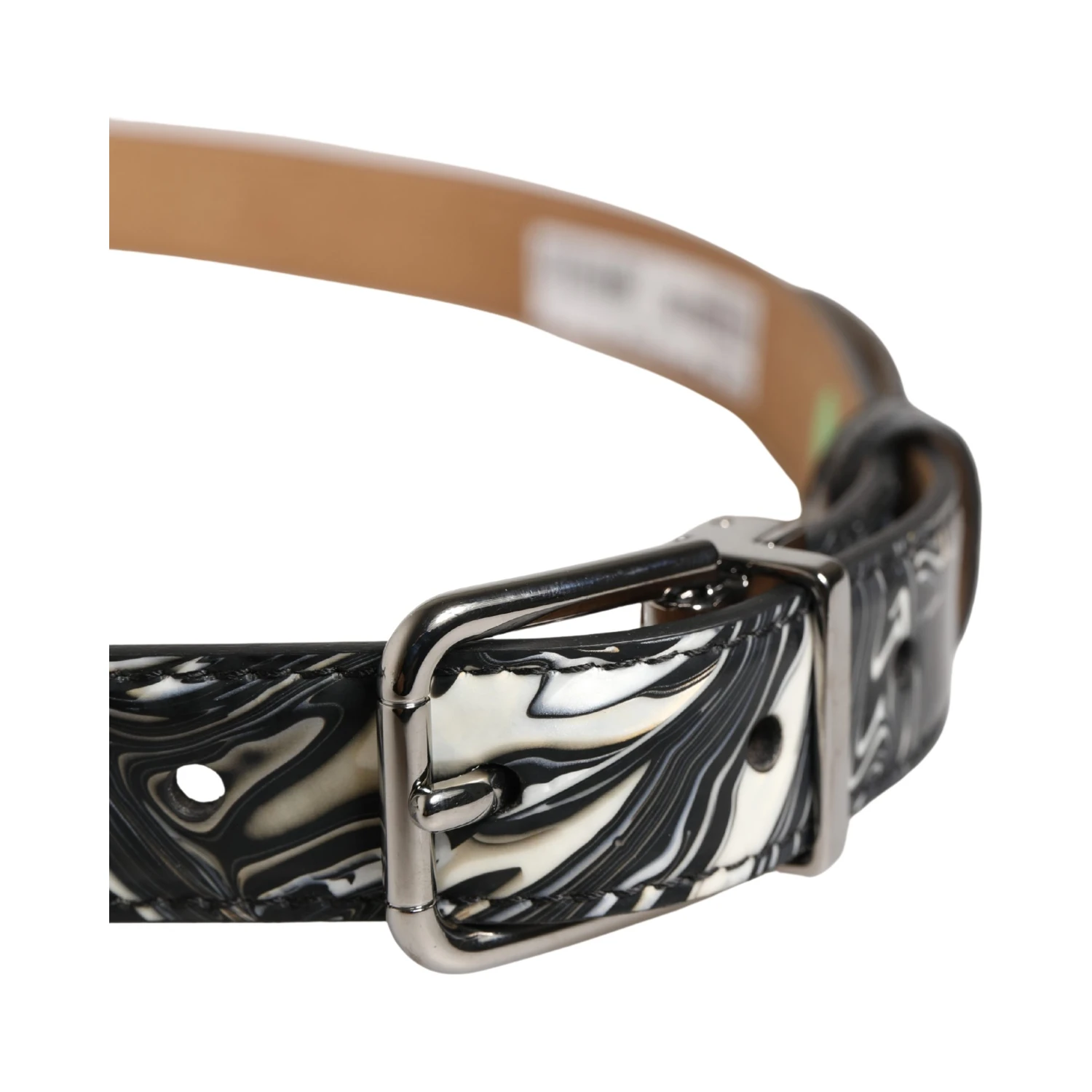 Men Black Marble Leather Metal Buckle Belt