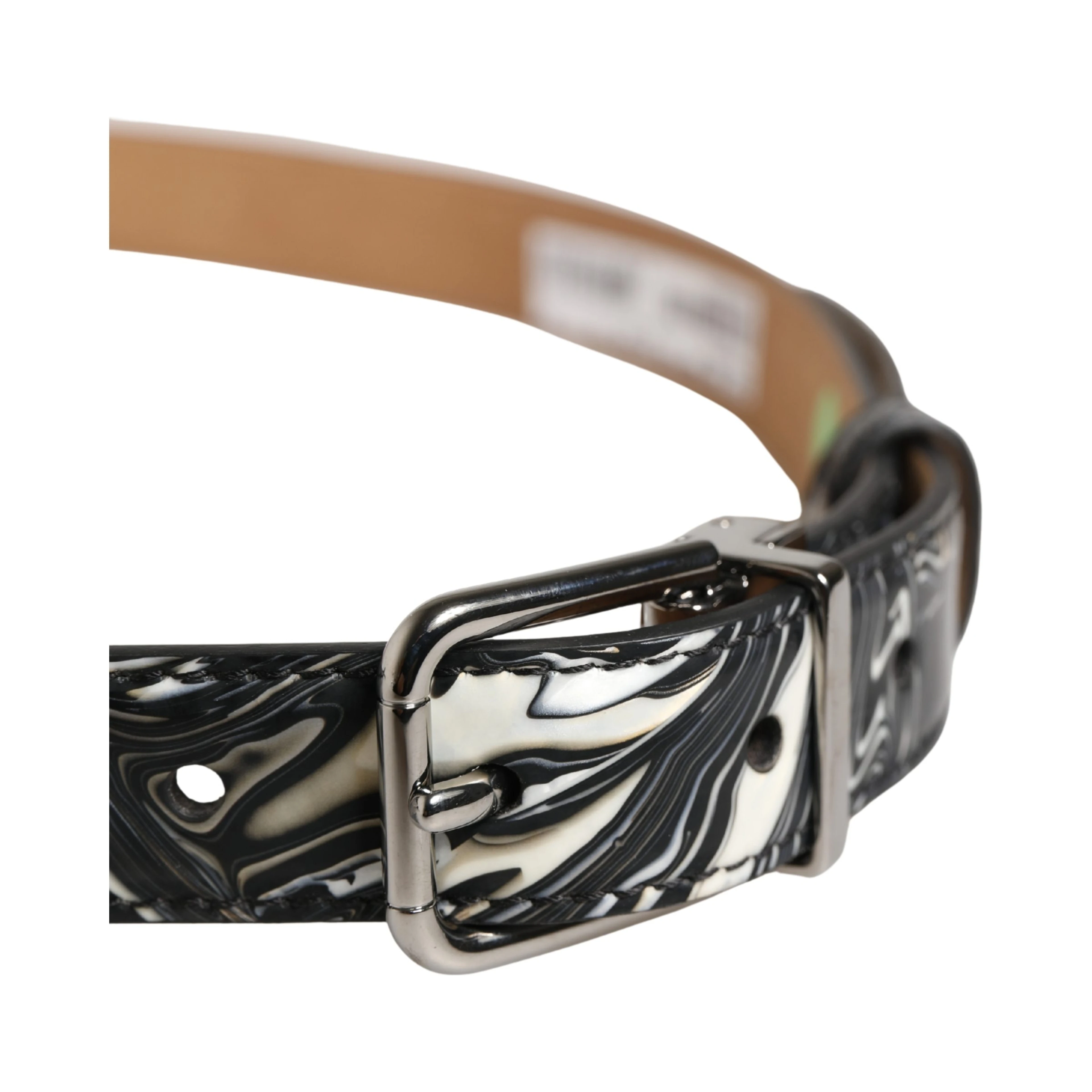 Men Black Marble Leather Metal Buckle Belt