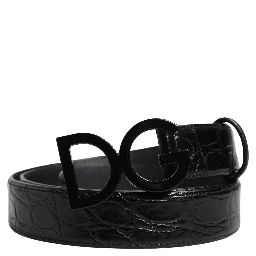 Men Black Exotic Leather Logo Buckle Belt