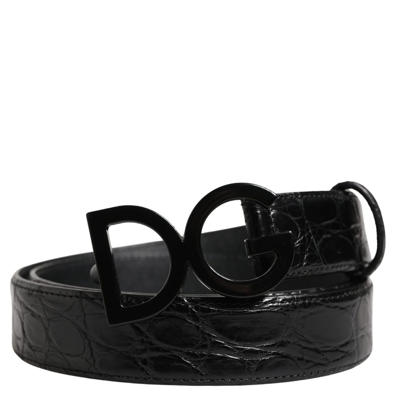 Men Black Exotic Leather Logo Buckle Belt
