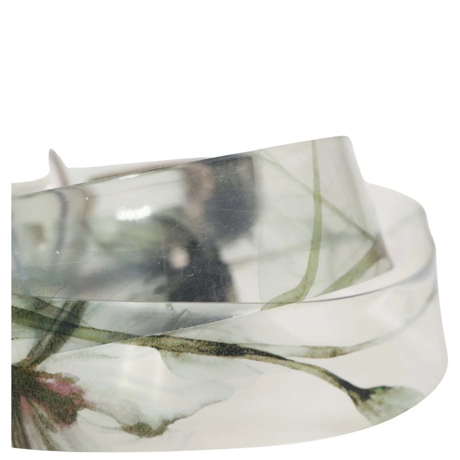Men White Floral PVC Silver Metal Buckle Belt