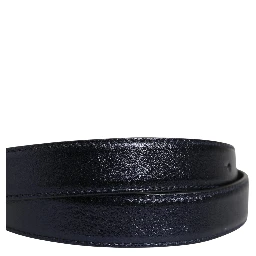 Men Black Classic Leather Square Buckle Belt