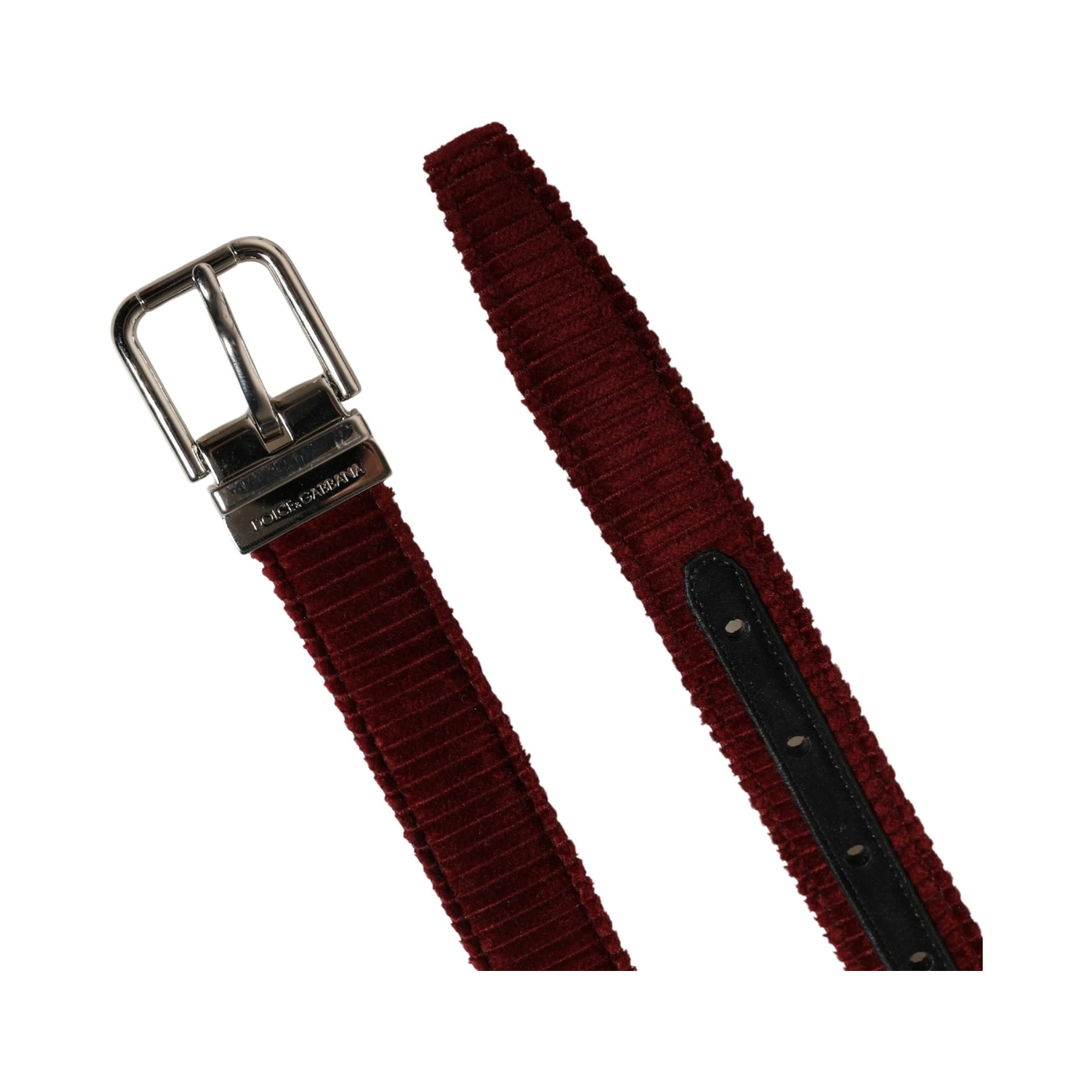 Men Red Velvet Leather Metal Buckle Belt