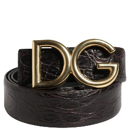 Men Black Exotic Leather Logo Buckle Belt
