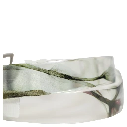 Men White Floral PVC Silver Metal Buckle Belt