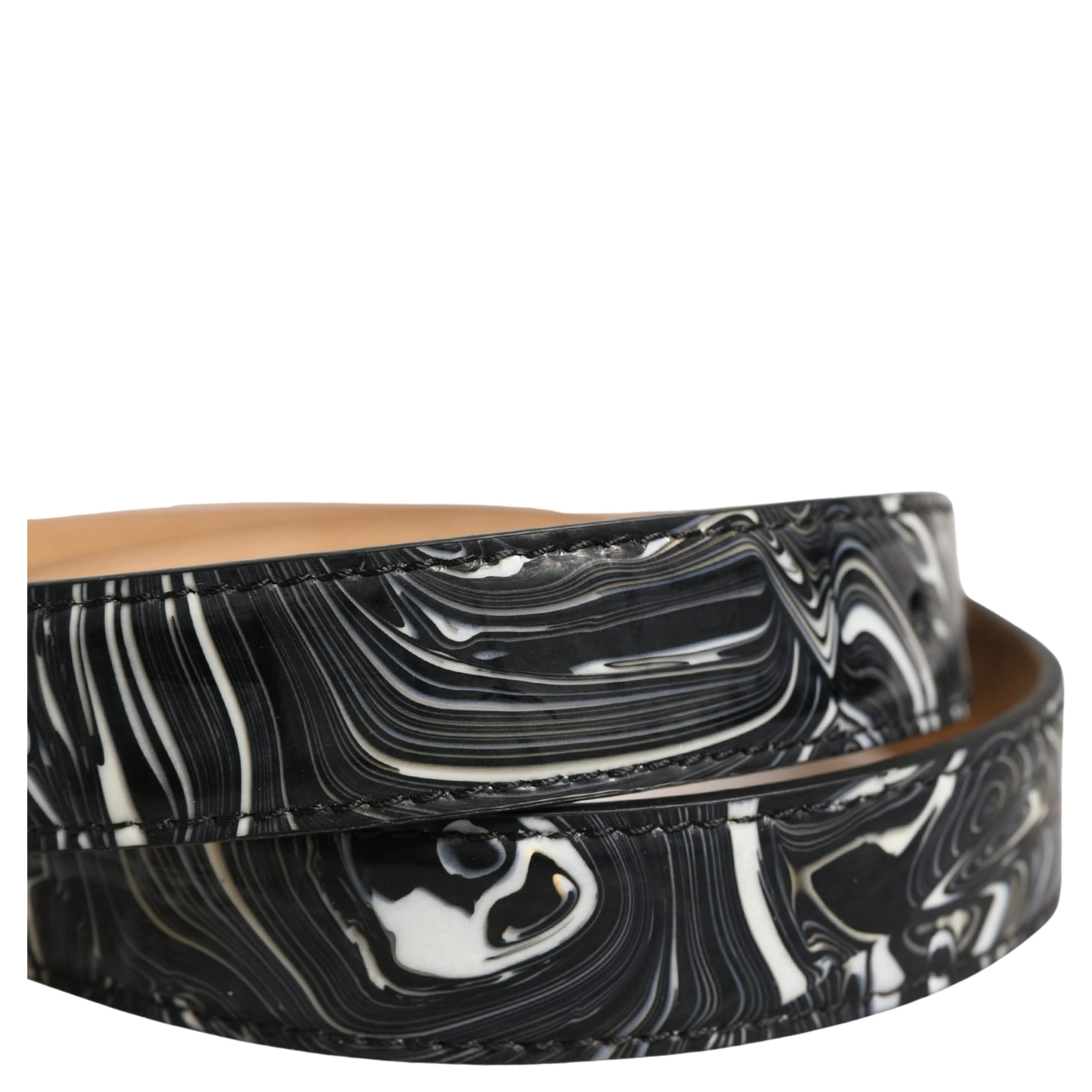 Men Black Marble Leather Metal Buckle Belt