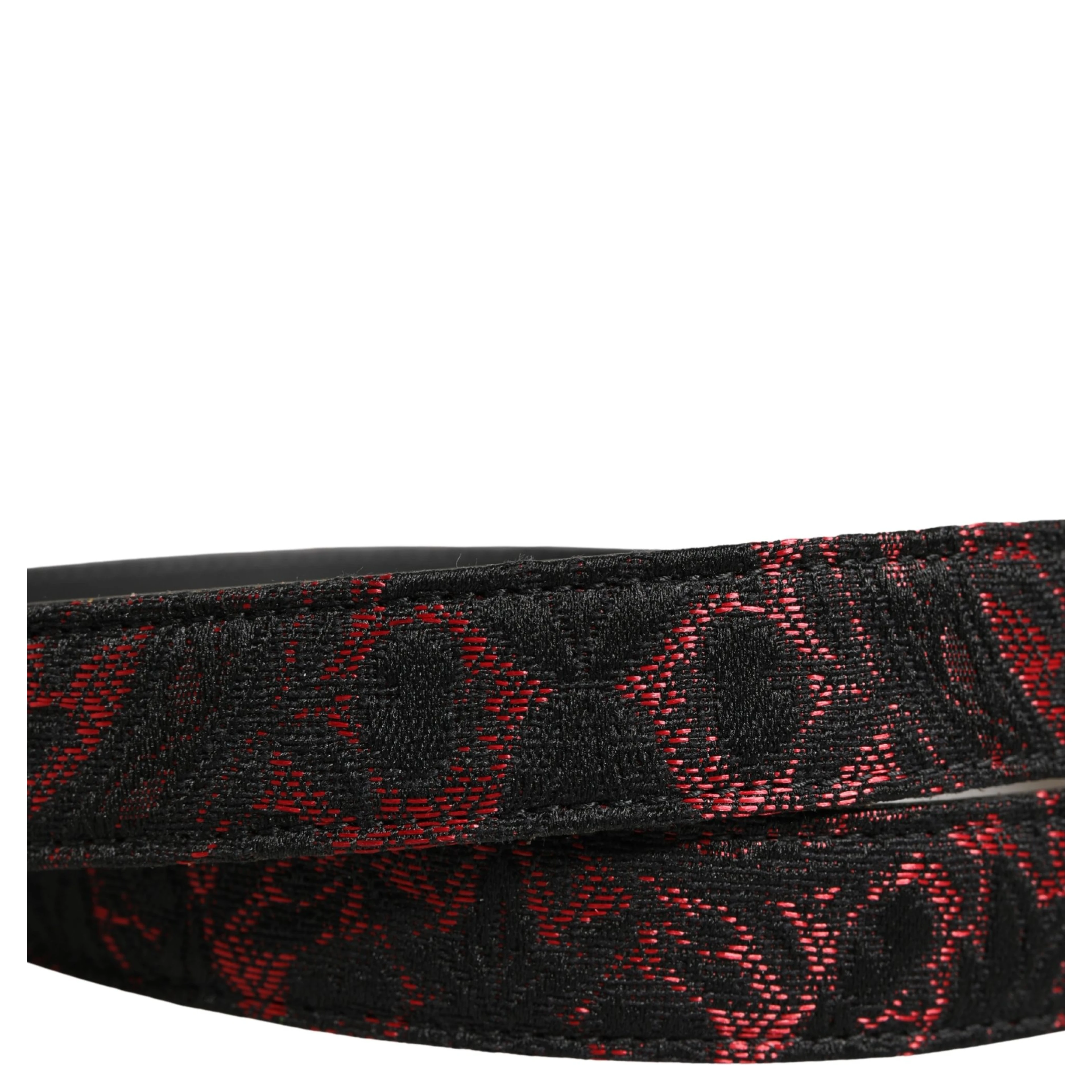 Black Red Polyester Silver Metal Buckle Belt