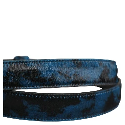 Men Blue Calf Leather Logo Metal Buckle Belt