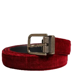 Men Burgundy Velvet Cotton Metal Buckle Belt