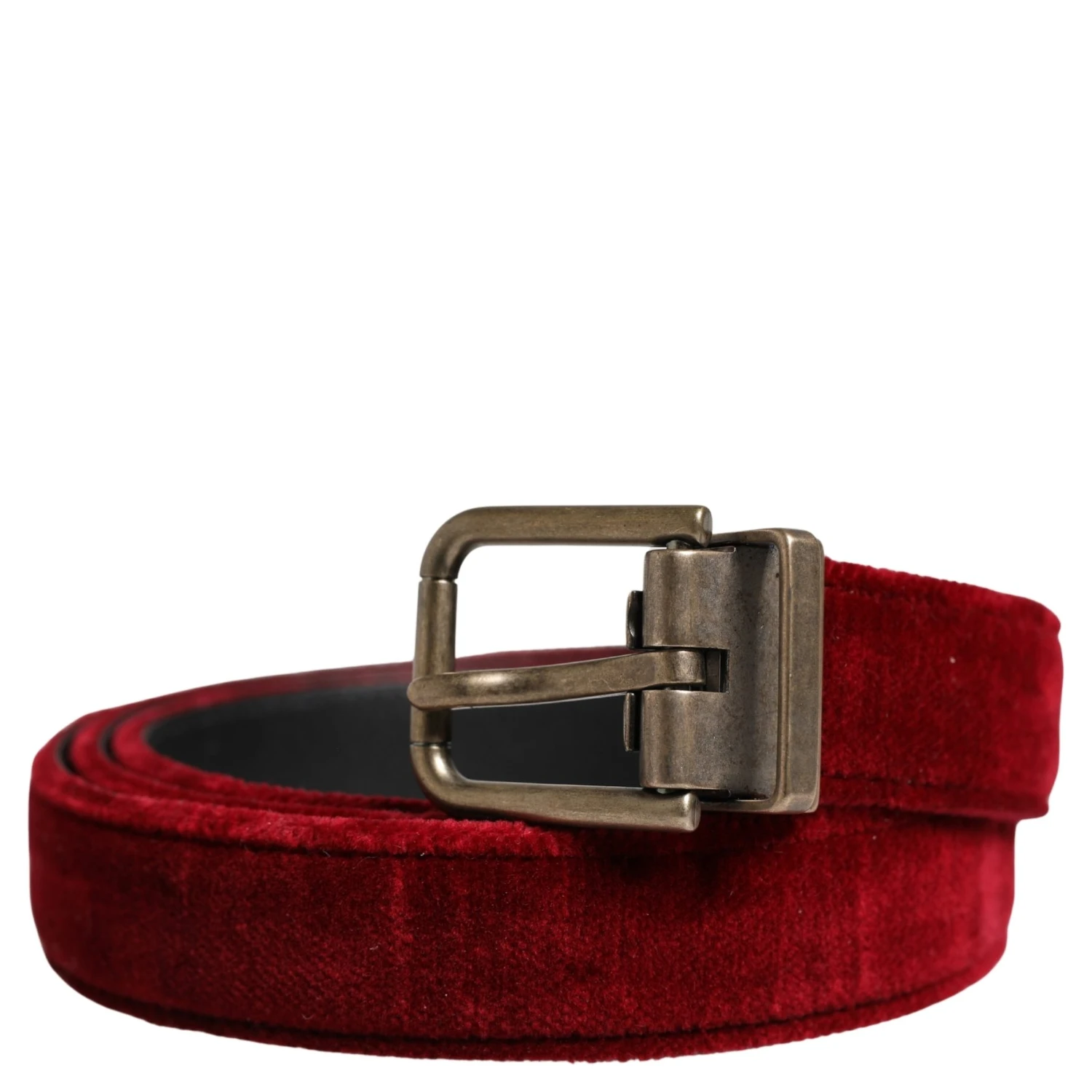 Men Burgundy Velvet Cotton Metal Buckle Belt