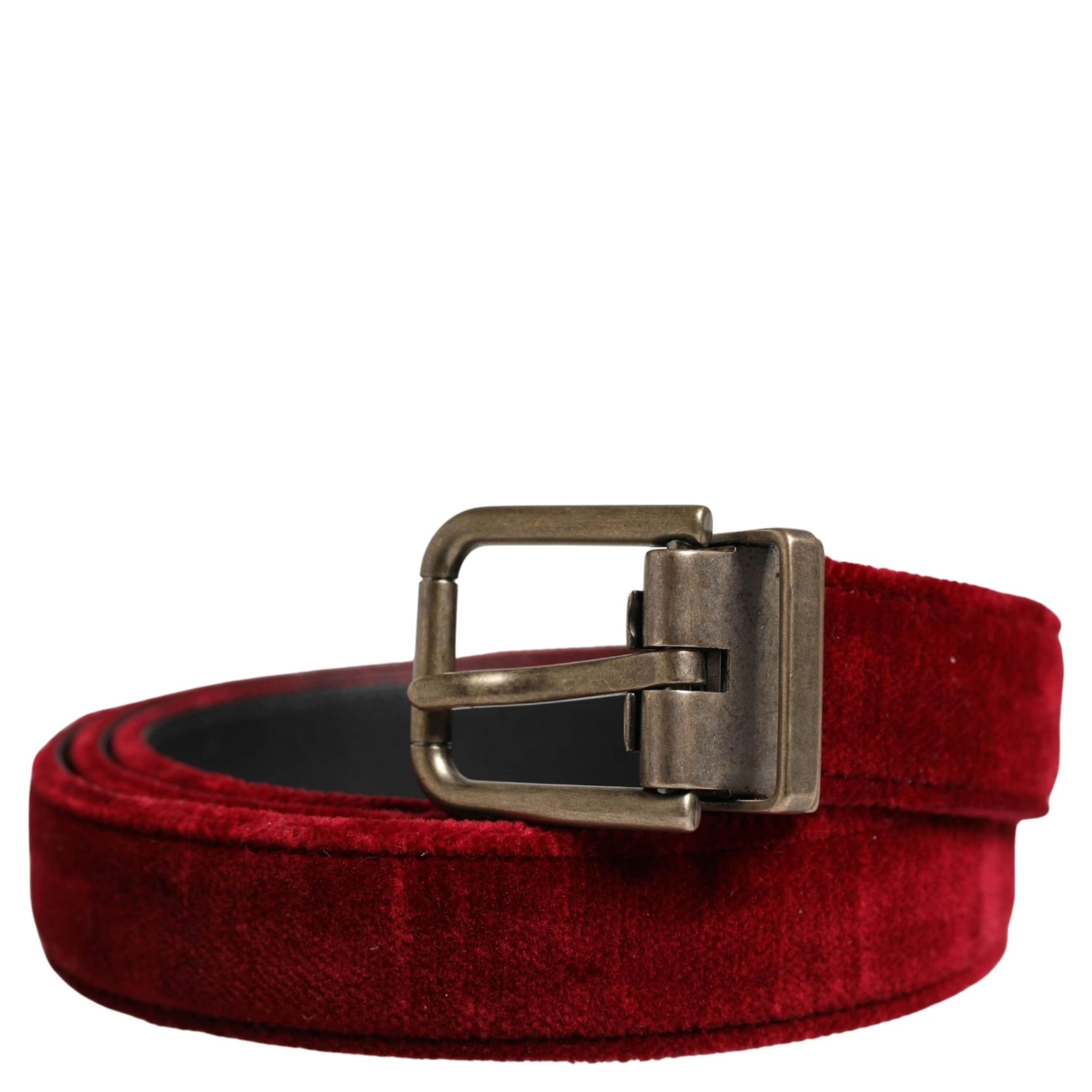 Men Burgundy Velvet Cotton Metal Buckle Belt