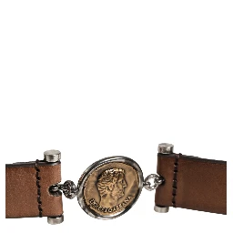 Men Brown Classic Leather Metal Buckle Belt