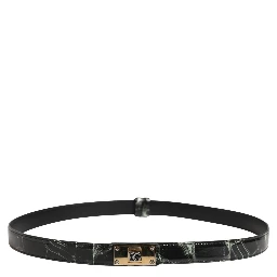 Men Black Marble Leather DG Logo Buckle Belt