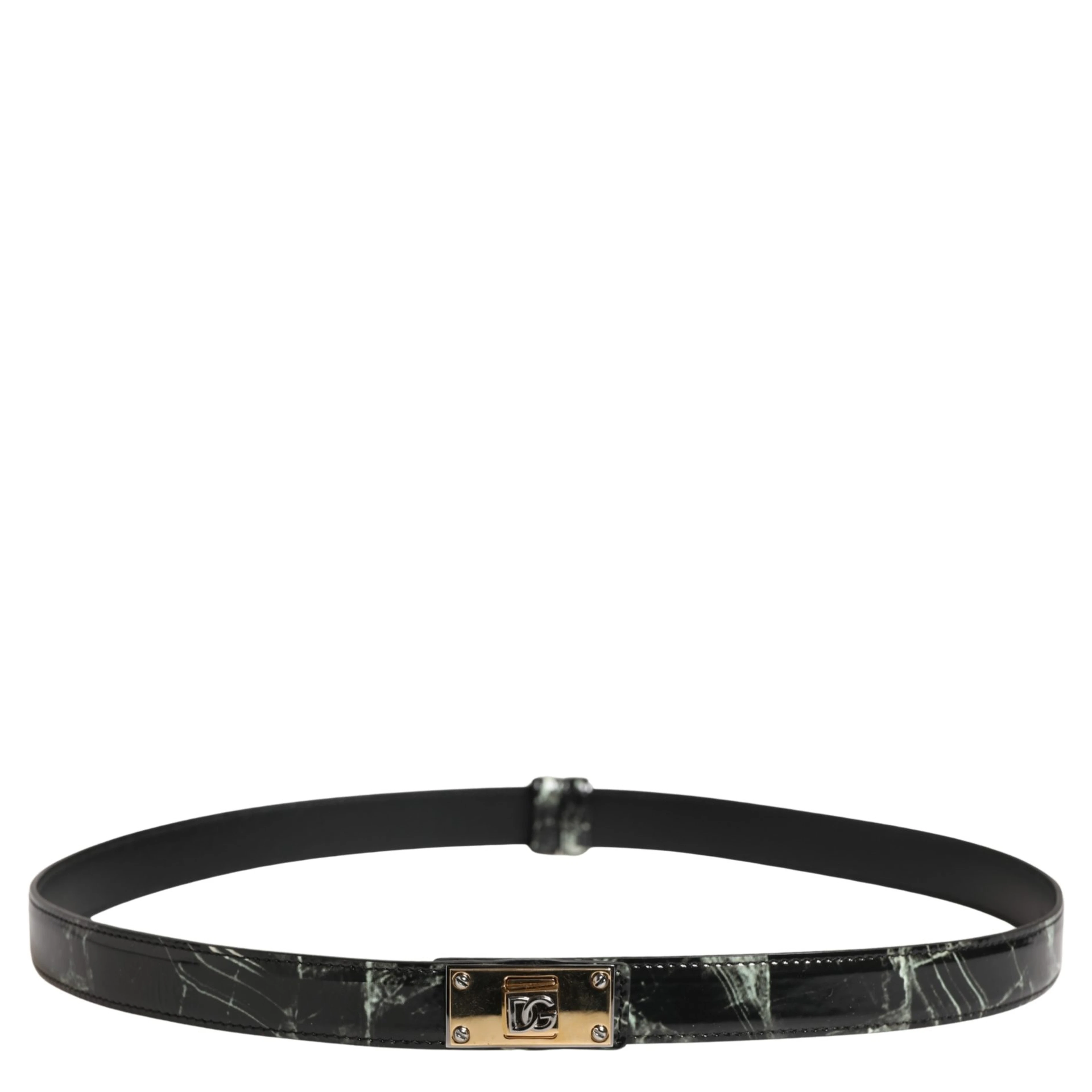 Men Black Marble Leather DG Logo Buckle Belt