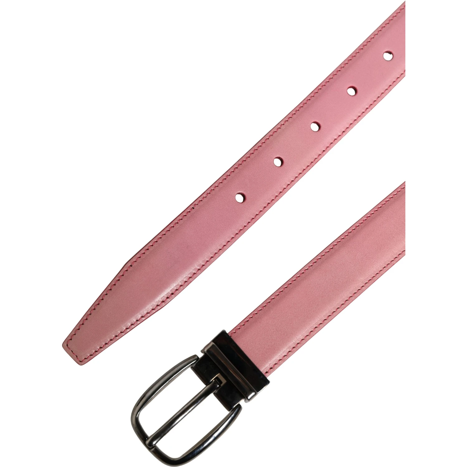 Men Pink Classic Leather Metal Buckle Belt