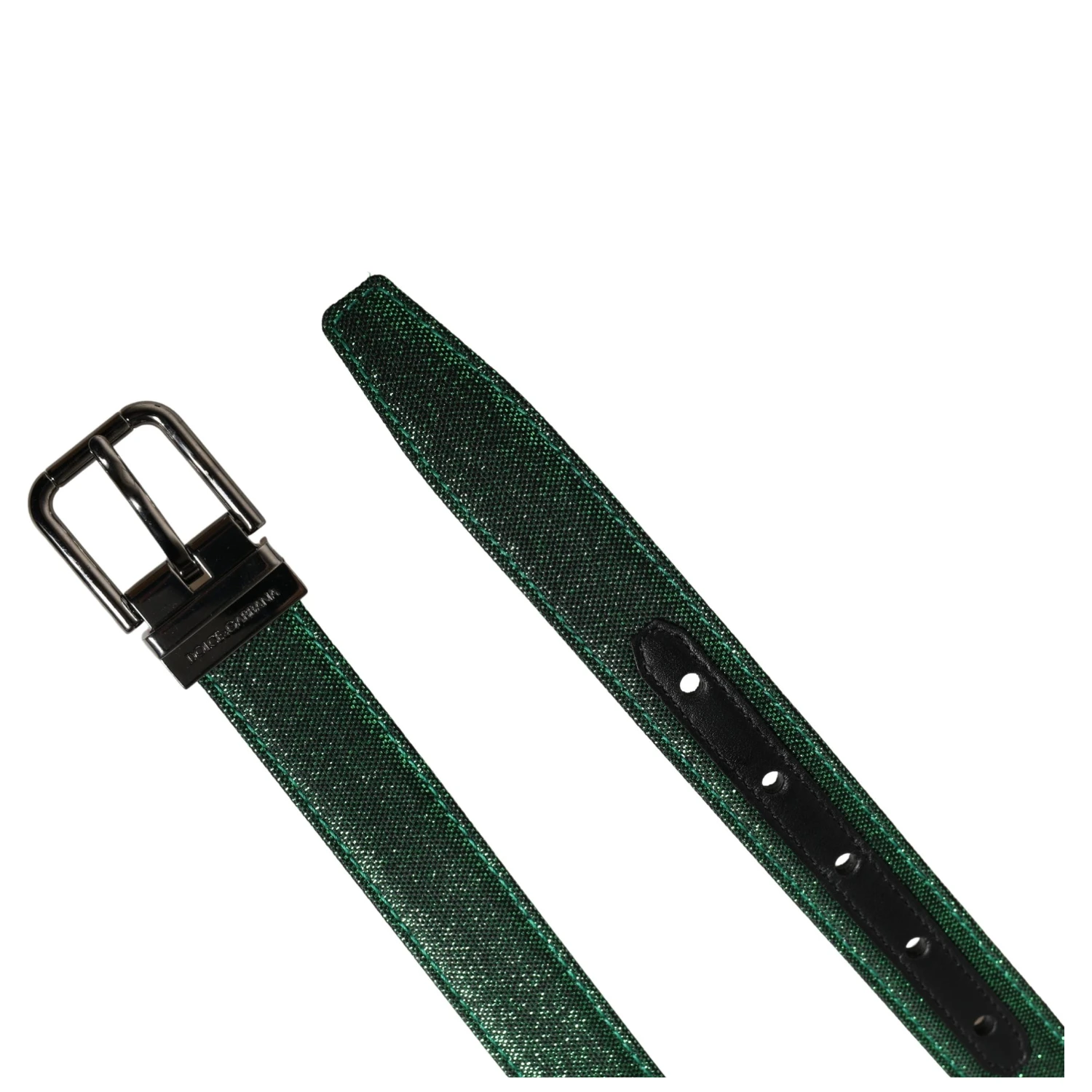 Men Green Lurex Polyester Metal Buckle Belt