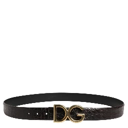 Men Black Exotic Leather Logo Buckle Belt