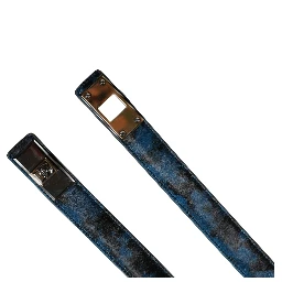 Men Blue Calf Leather Logo Metal Buckle Belt