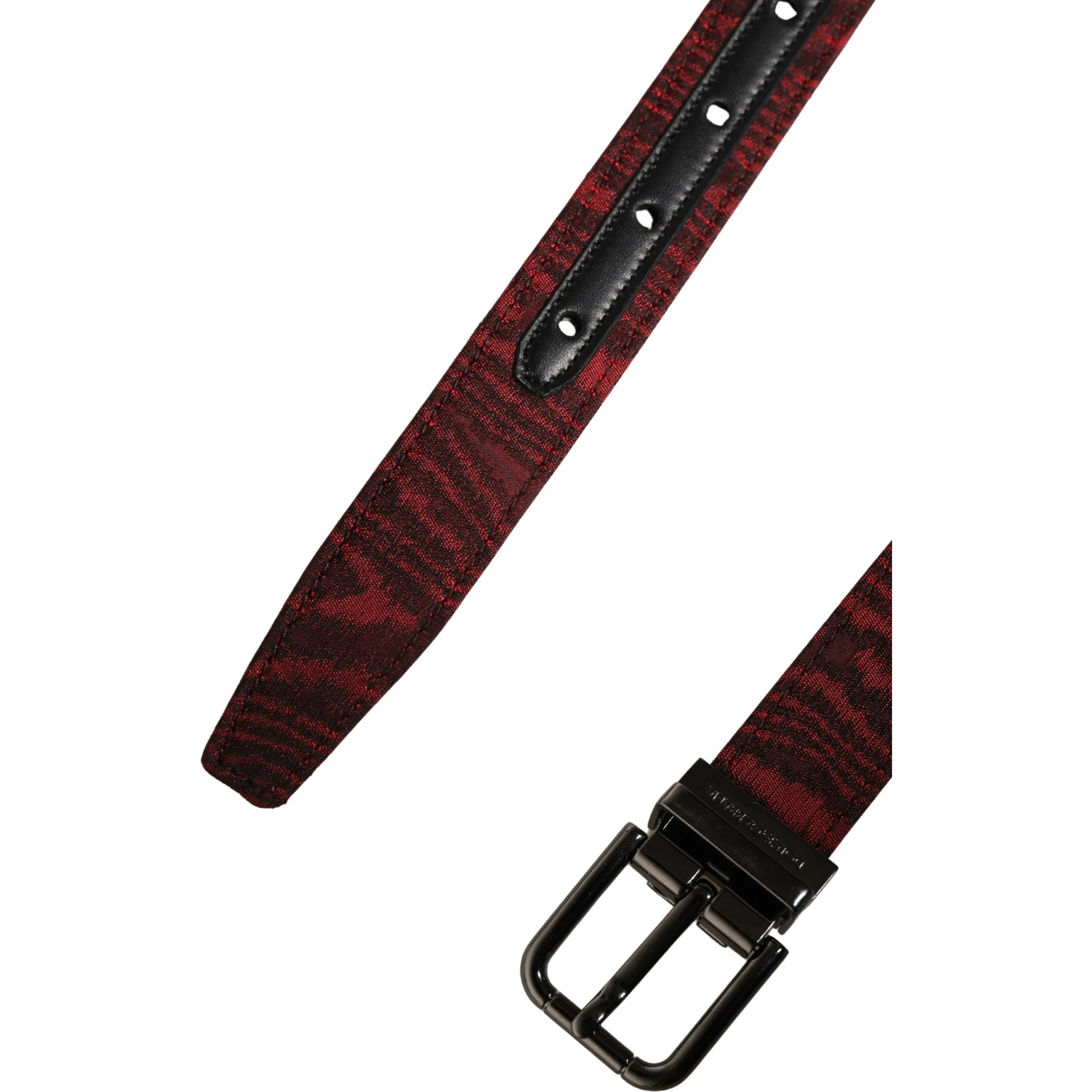 Men Red Jacquard Acetate Metal Buckle Belt