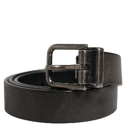 Men Black Classic Leather Metal Buckle Belt