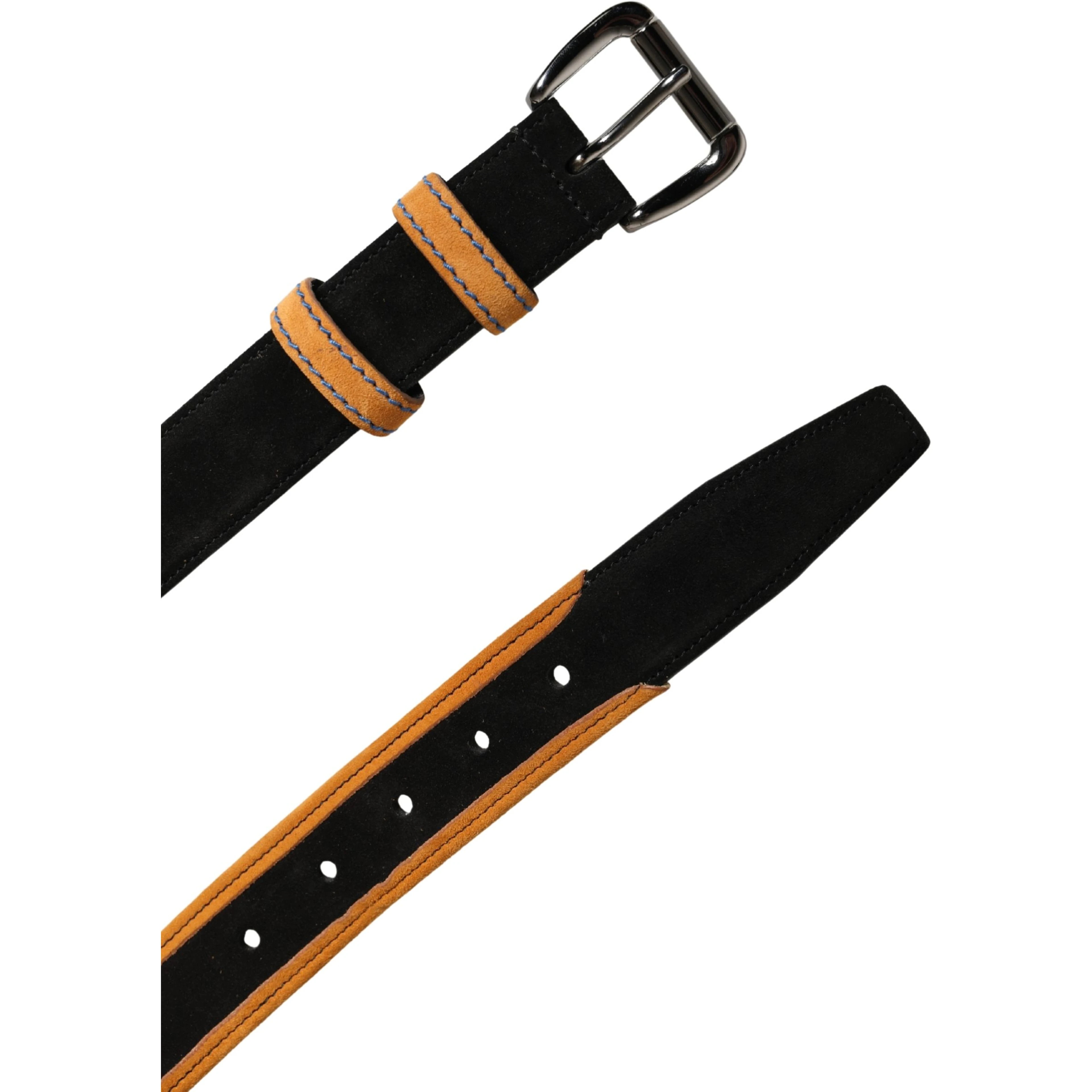Men Black Orange Polyester Metal Buckle Belt