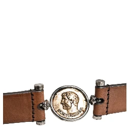 Men Brown Classic Leather Metal Buckle Belt