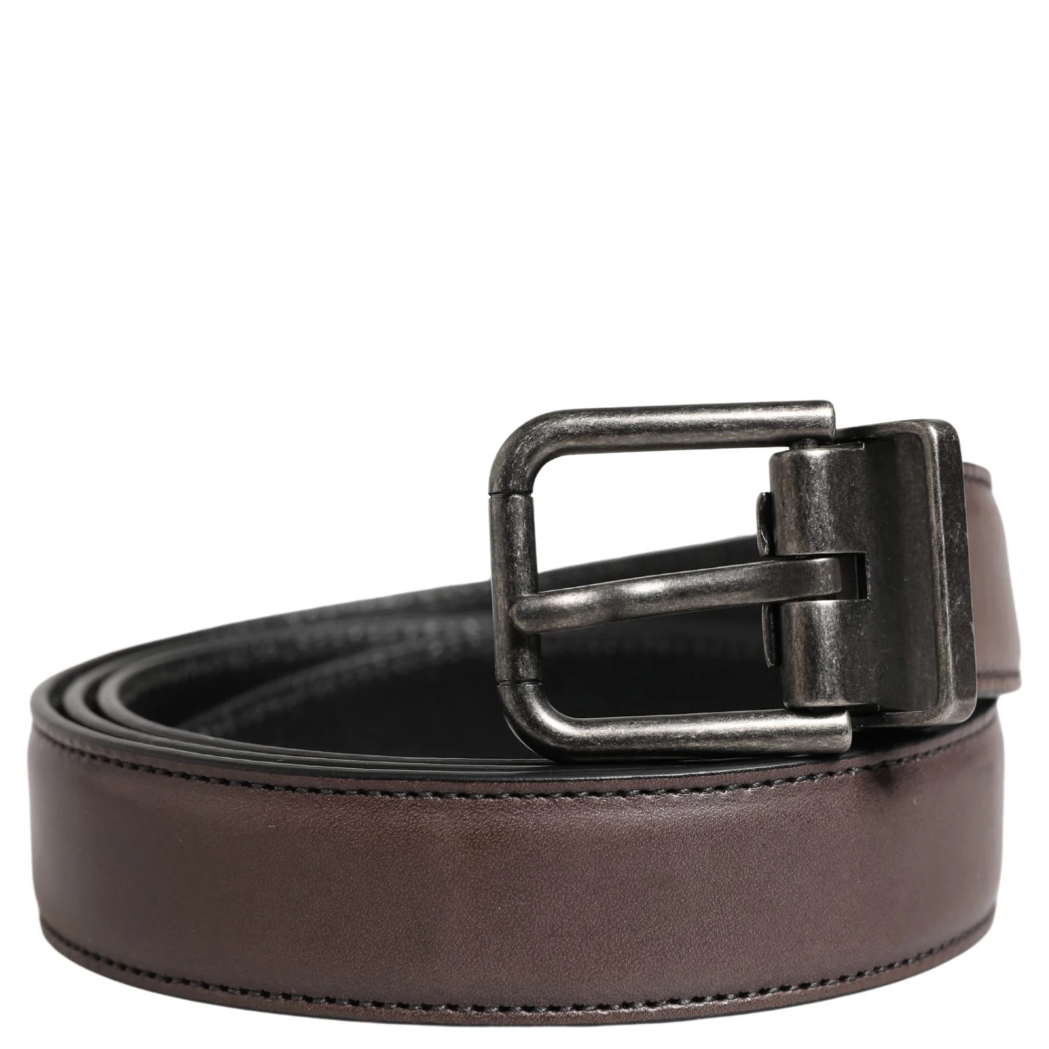 Men Brown Classic Leather Metal Buckle Belt