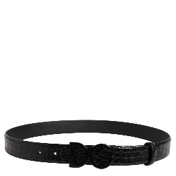 Men Black Exotic Leather Logo Buckle Belt