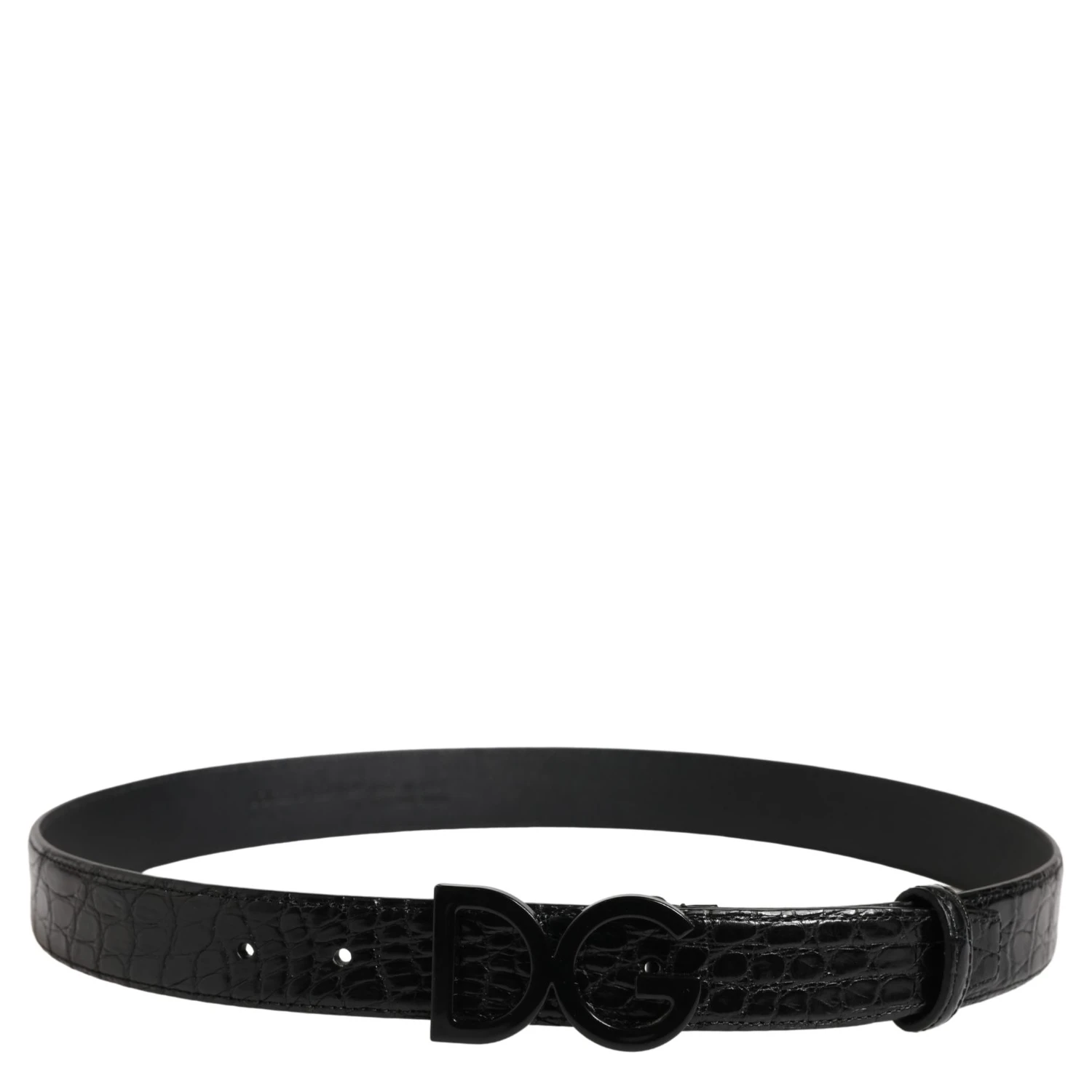 Men Black Exotic Leather Logo Buckle Belt