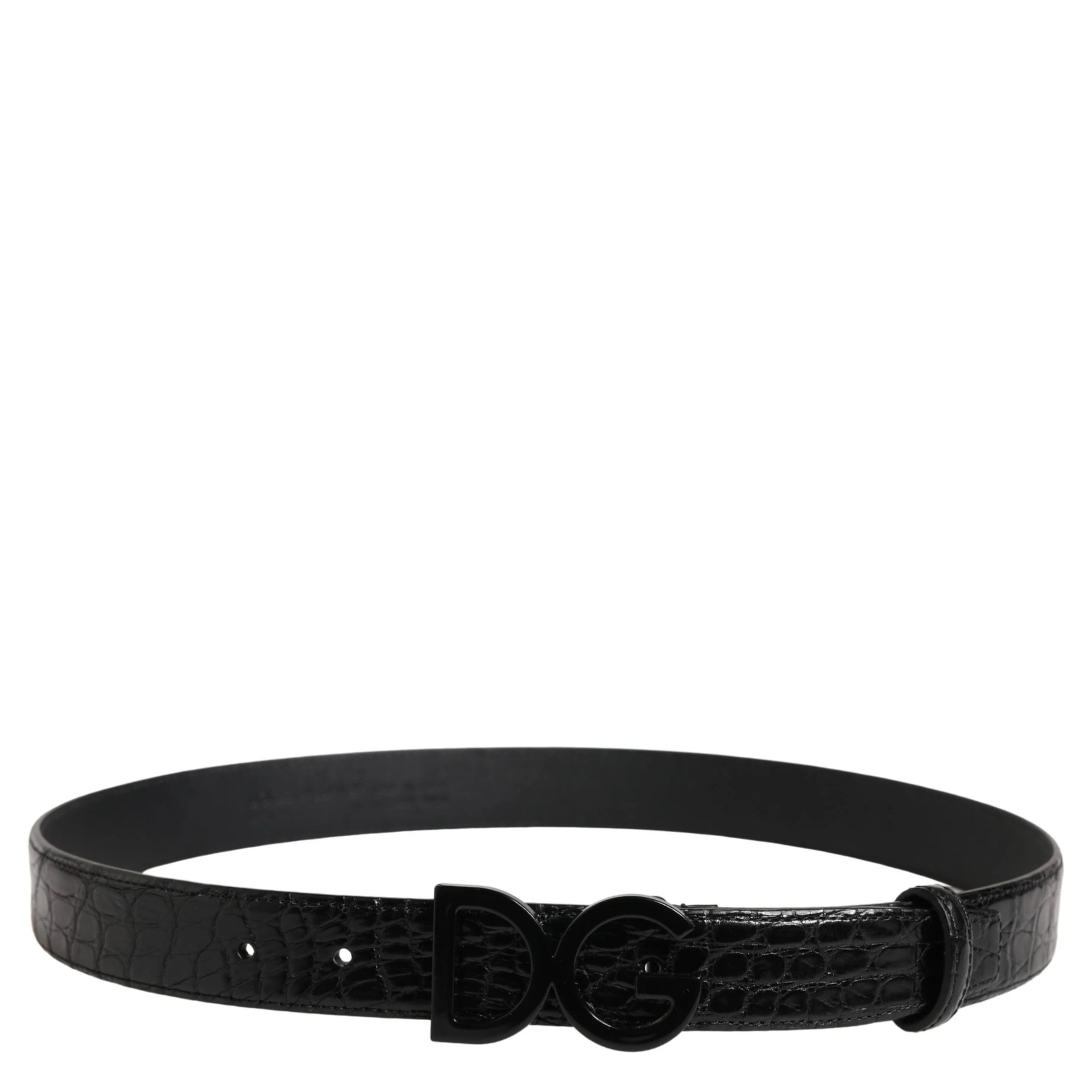 Men Black Exotic Leather Logo Buckle Belt