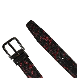 Black Red Polyester Silver Metal Buckle Belt