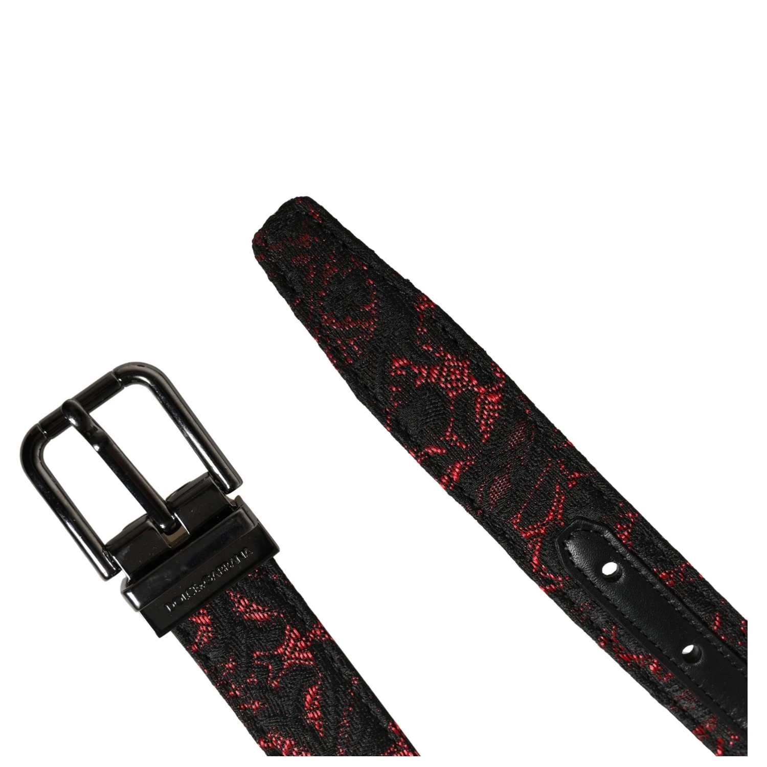 Black Red Polyester Silver Metal Buckle Belt