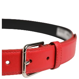Men Beige Red Woven Leather Metal Buckle Belt