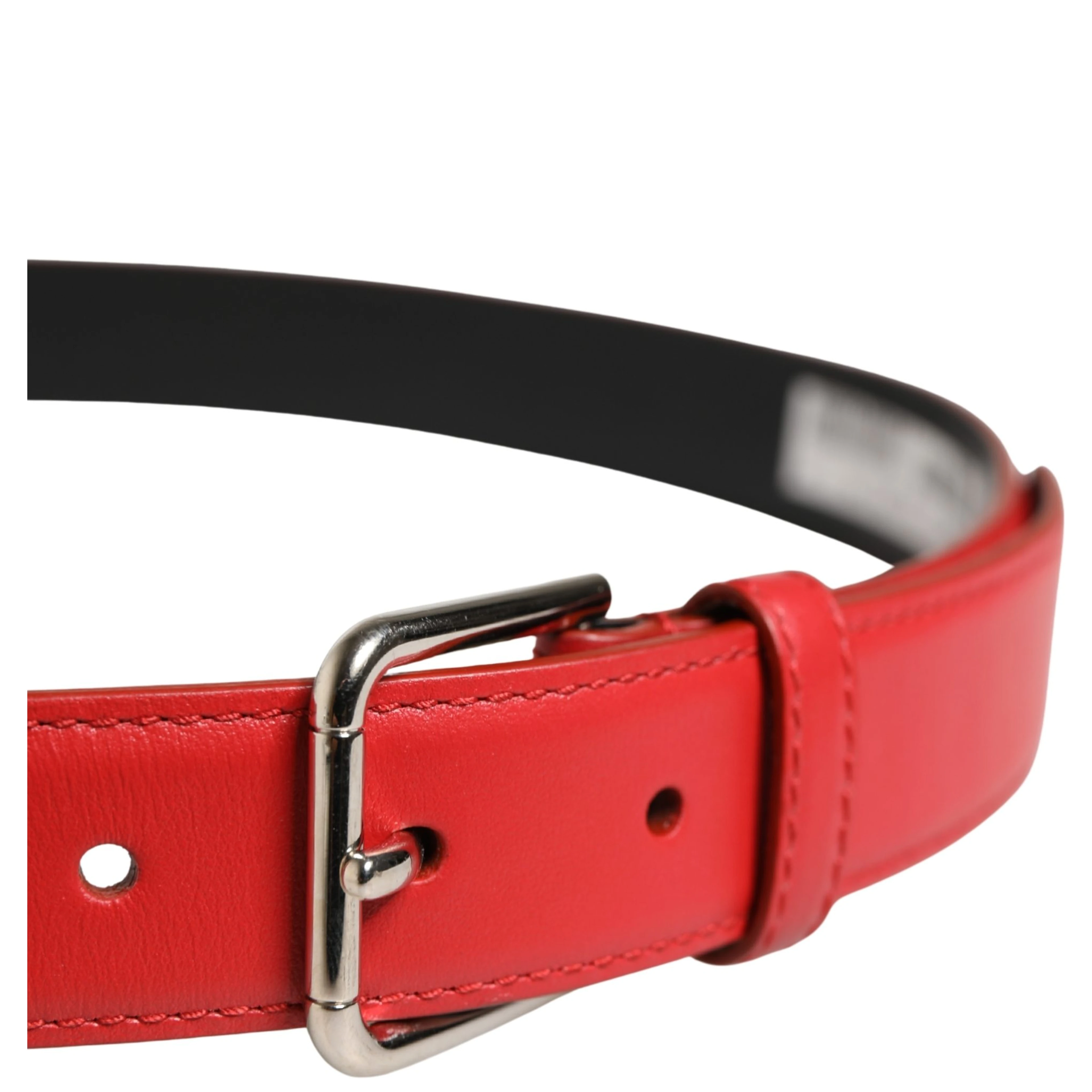 Men Beige Red Woven Leather Metal Buckle Belt