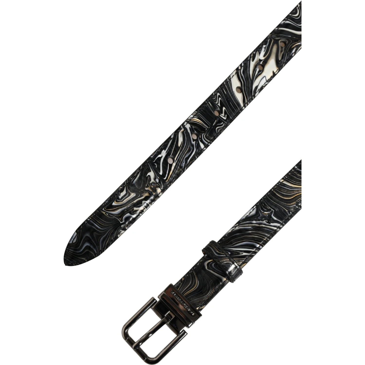 Men Black Marble Leather Metal Buckle Belt