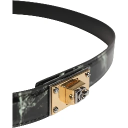 Men Black Marble Leather DG Logo Buckle Belt