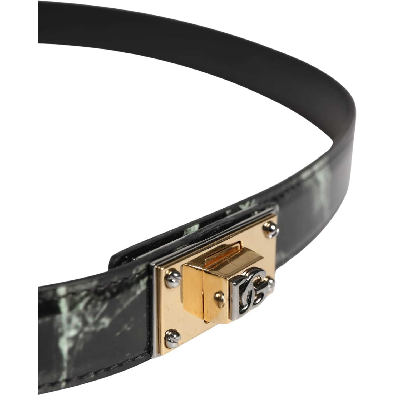 Men Black Marble Leather DG Logo Buckle Belt