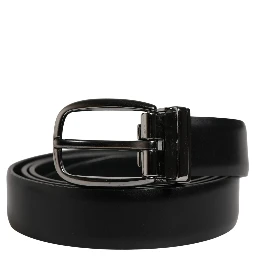 Men Black Classic Leather Metal Buckle Belt