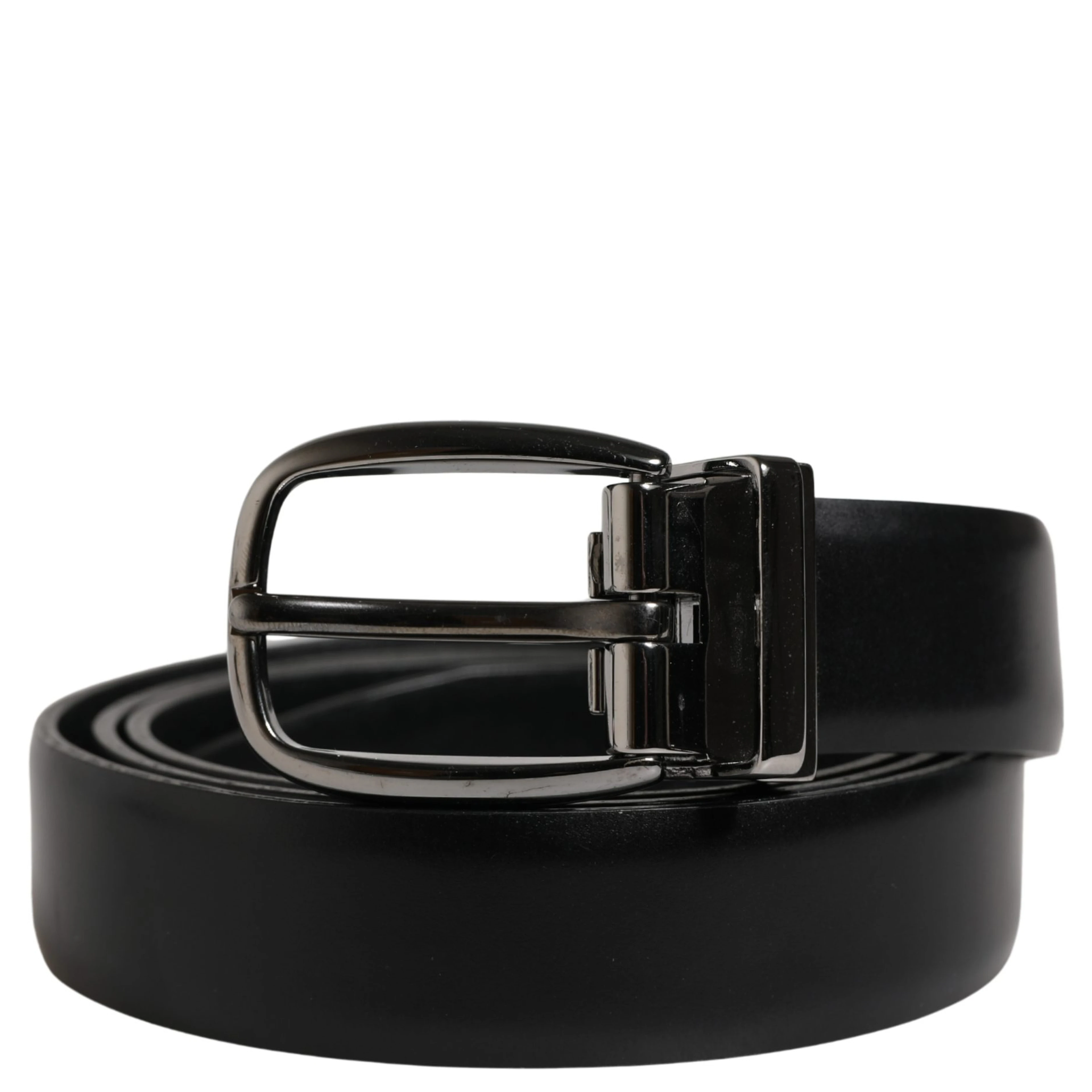 Men Black Classic Leather Metal Buckle Belt